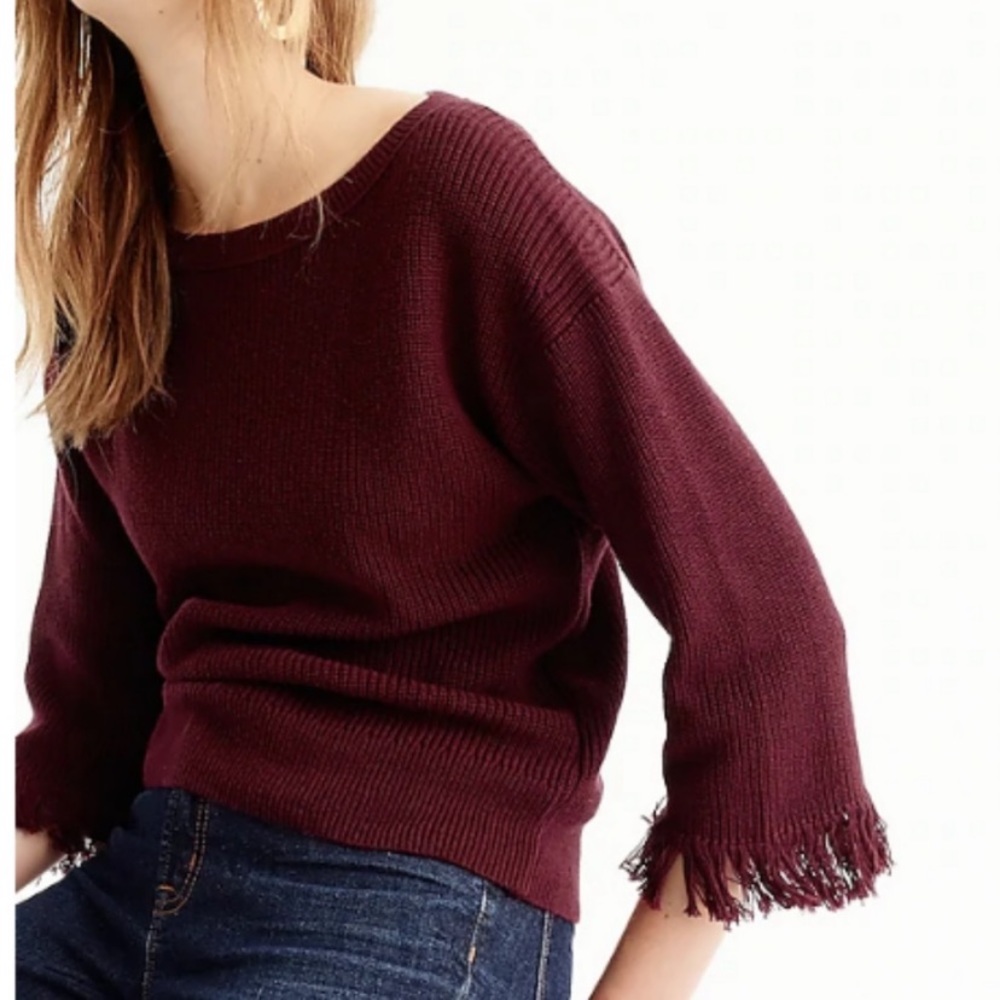 Maroon jcrew fringe sweater XS